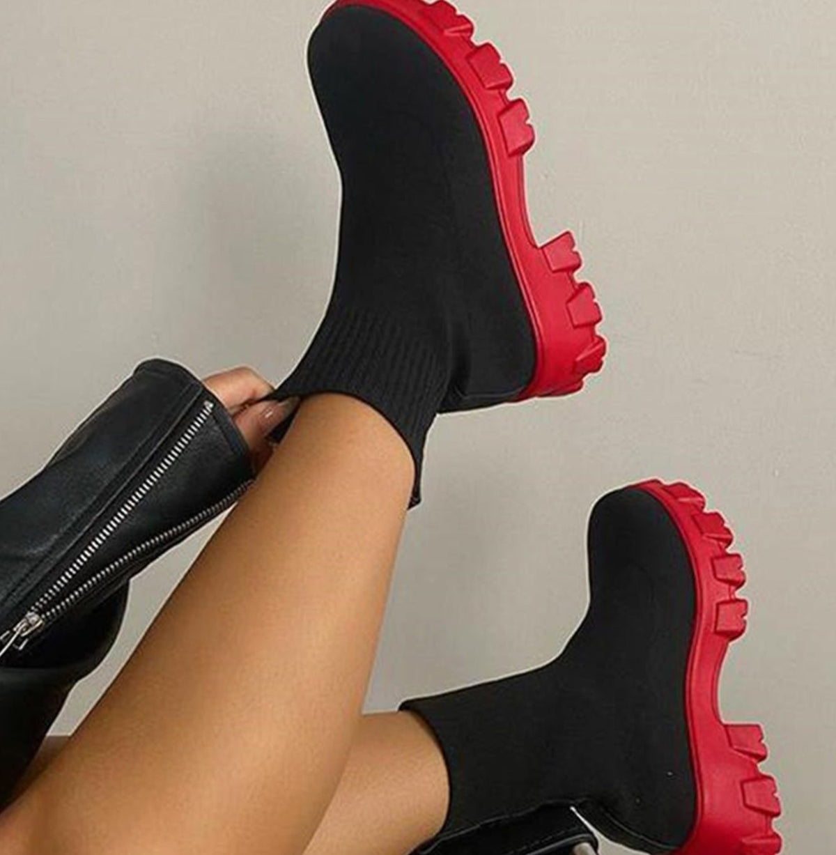 Freya | Women's Knit Sock Boots with Chunky Slip-On Heel and Lug Sole