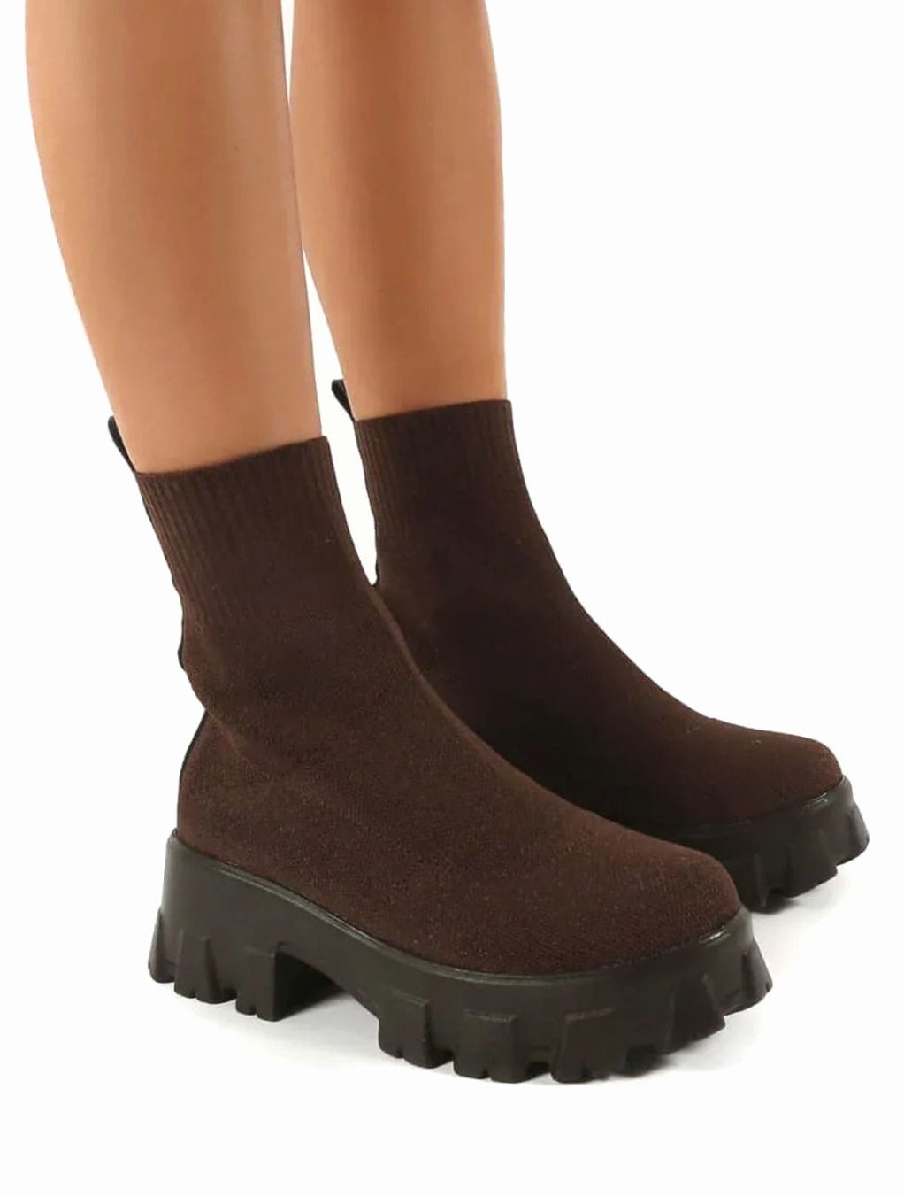 Freya | Women's Knit Sock Boots with Chunky Slip-On Heel and Lug Sole
