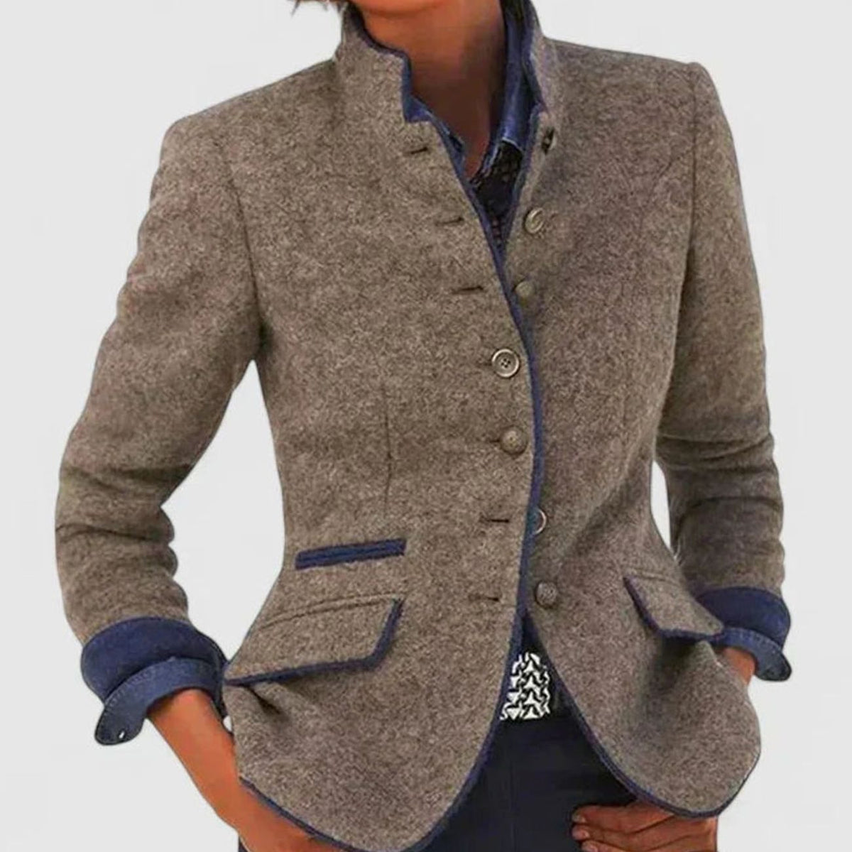 Imogen | Women's Elegant Stand-Collar Button-Up Cardigan Blazer