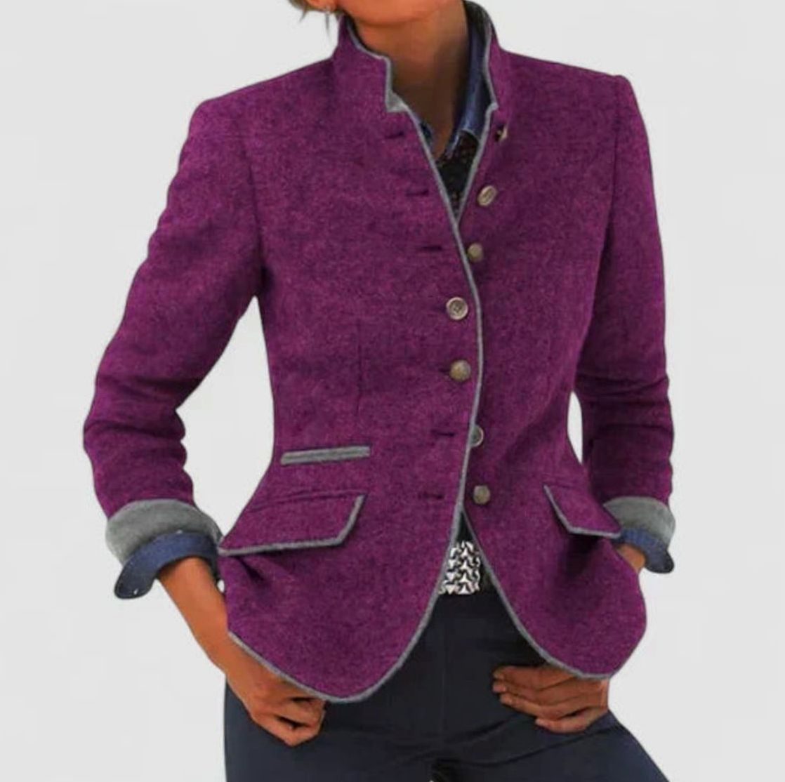 Imogen | Women's Elegant Stand-Collar Button-Up Cardigan Blazer