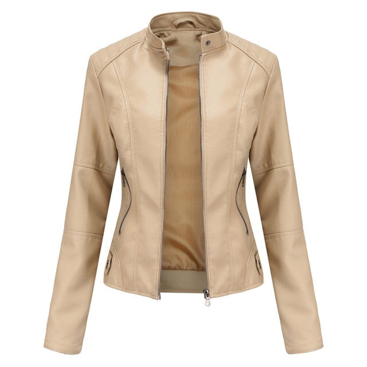 Isla | Women's Stand-Collar Zip-Up Faux Leather Moto Jacket
