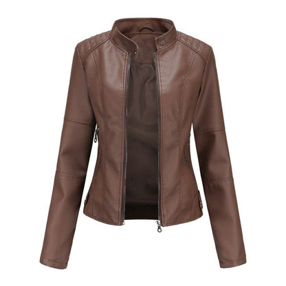 Isla | Women's Stand-Collar Zip-Up Faux Leather Moto Jacket