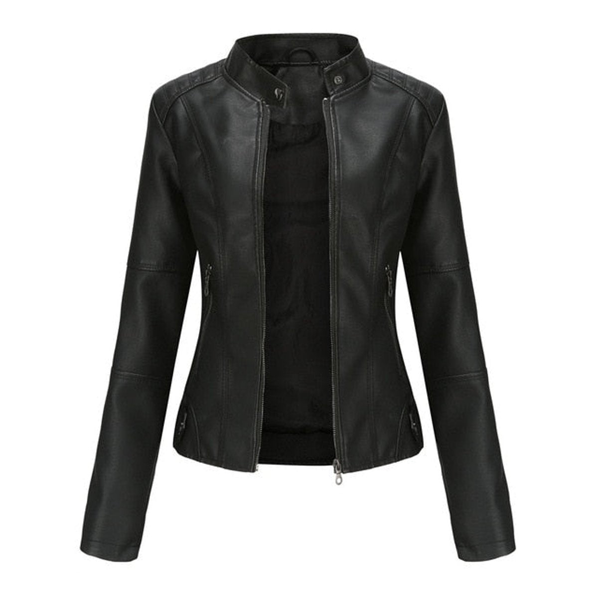 Isla | Women's Stand-Collar Zip-Up Faux Leather Moto Jacket