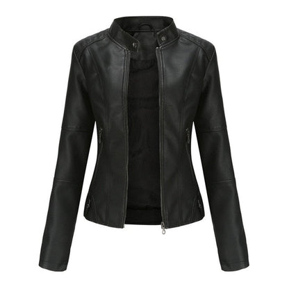 Isla | Women's Stand-Collar Zip-Up Faux Leather Moto Jacket