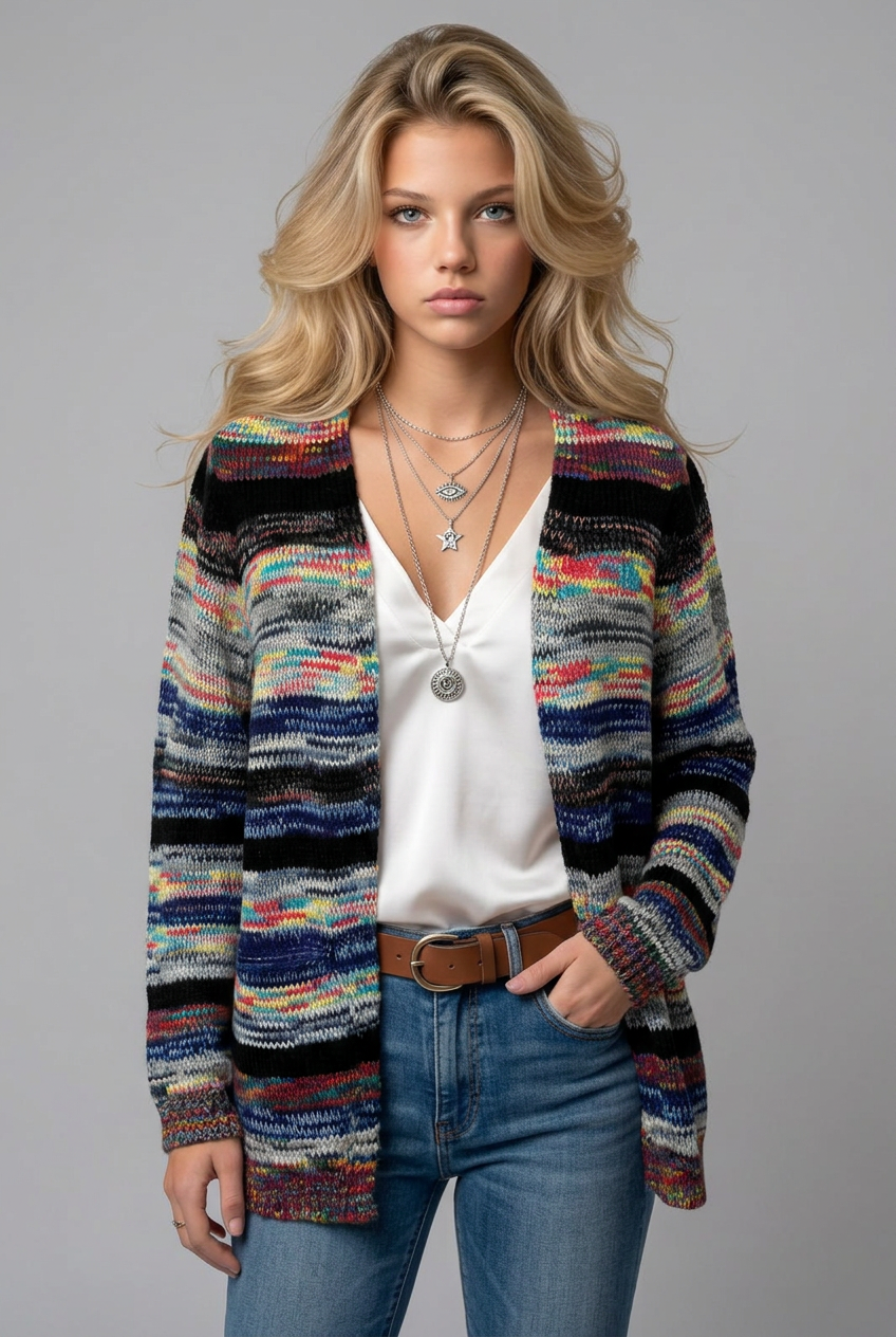 Grace | Women's Stylish Striped Open-Front Long-Sleeve Cardigan for Winter