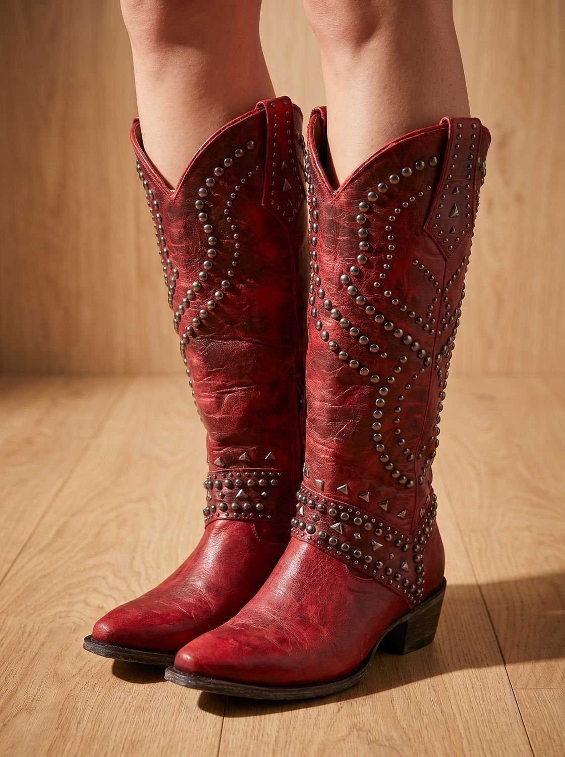 Alice | Women's Studded Knee-High Pointed-Toe Orthopedic Western Cowboy Boots