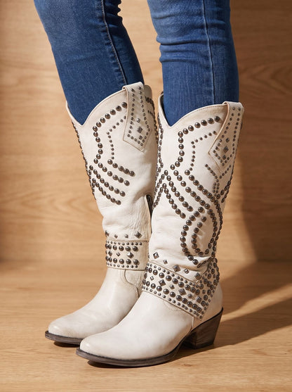 Alice | Women's Studded Knee-High Pointed-Toe Orthopedic Western Cowboy Boots