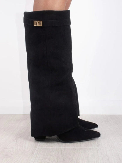 Emily | Women's Suede Fold-Over Knee-High Boots