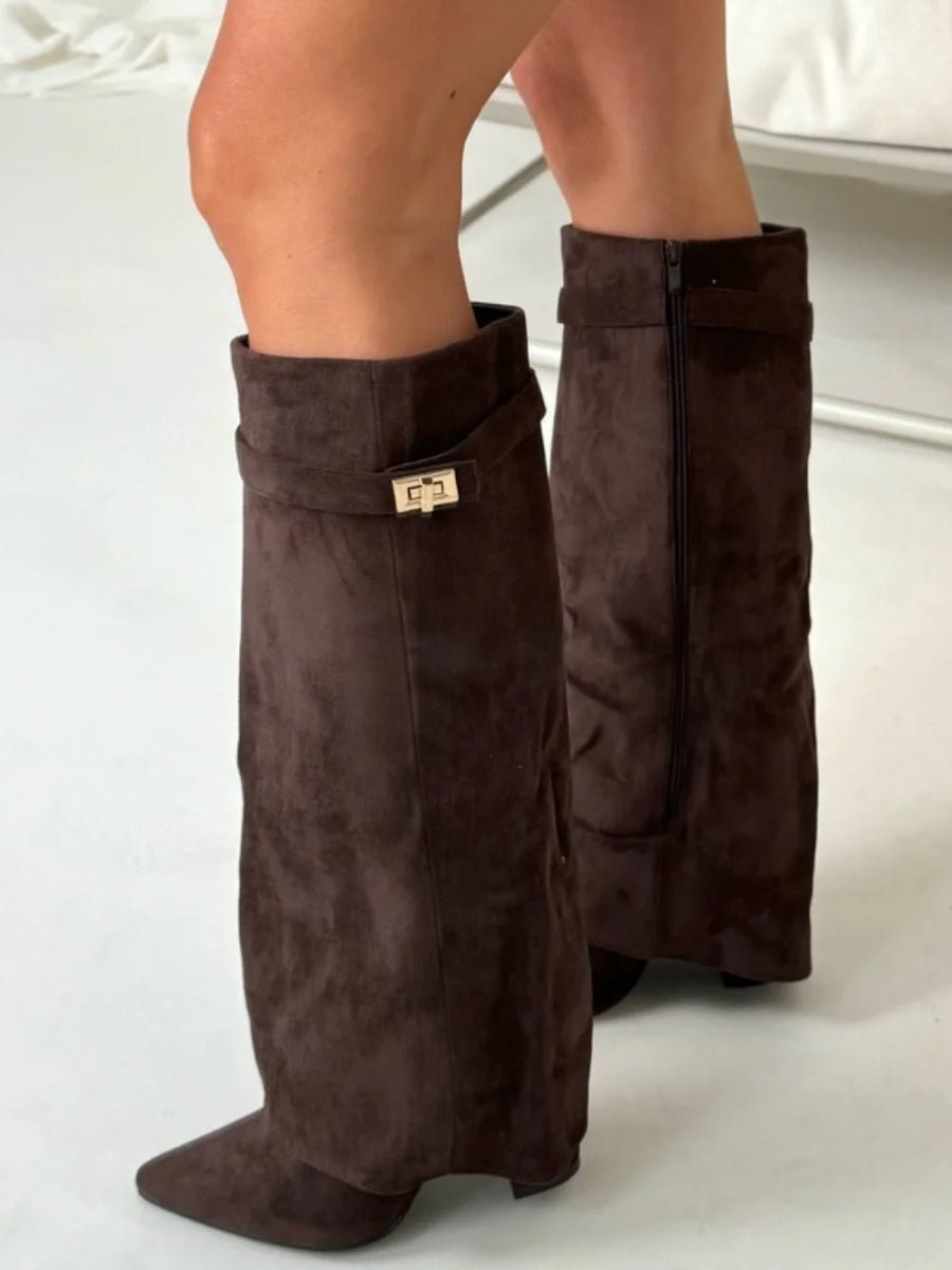 Emily | Women's Suede Fold-Over Knee-High Boots