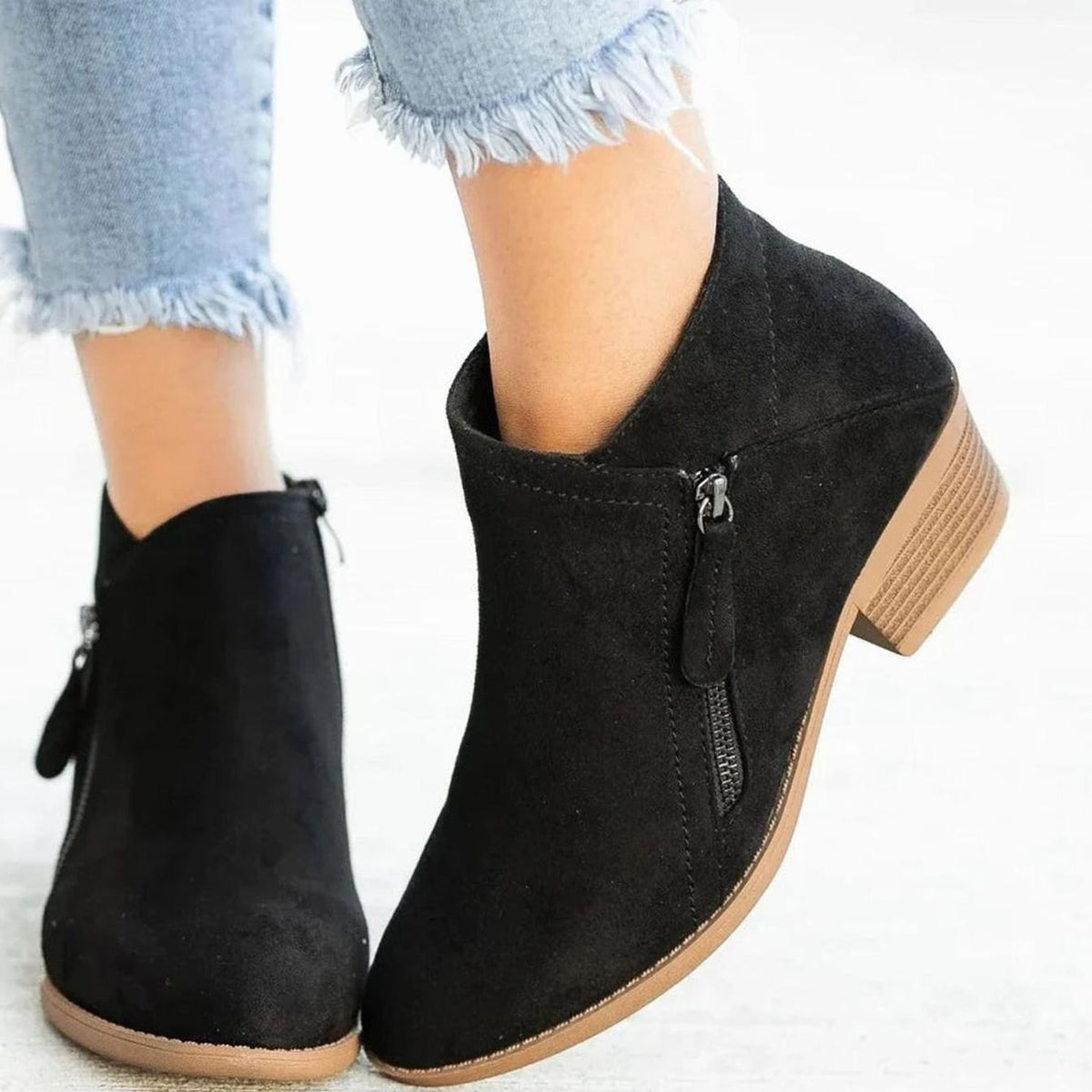 Esme | Women's Suede Pointed-Toe Low-Heel Boots with Side Zipper