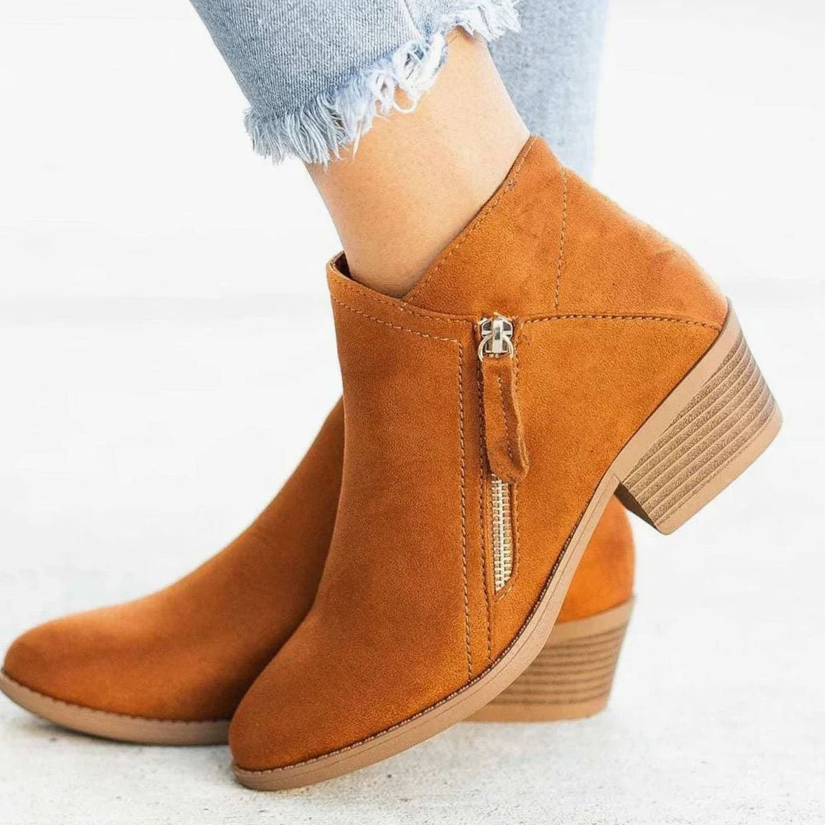 Esme | Women's Suede Pointed-Toe Low-Heel Boots with Side Zipper