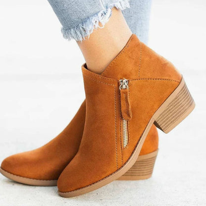Esme | Women's Suede Pointed-Toe Low-Heel Boots with Side Zipper