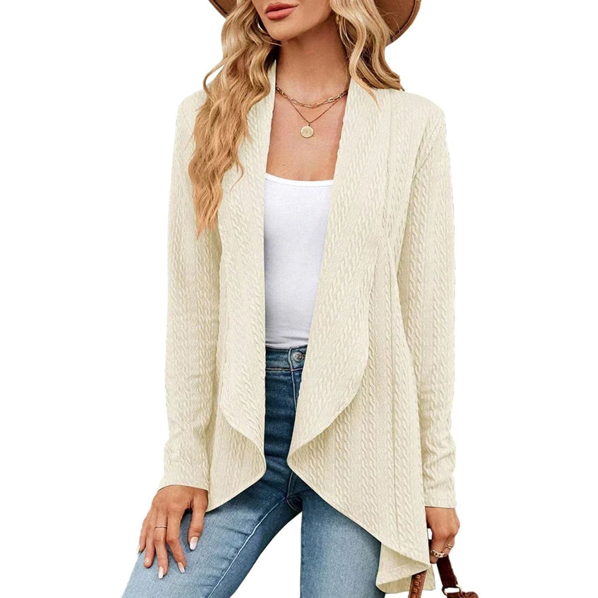 Jasmine | Women's Textured Open-Front Long-Sleeve Cardigan for Winter