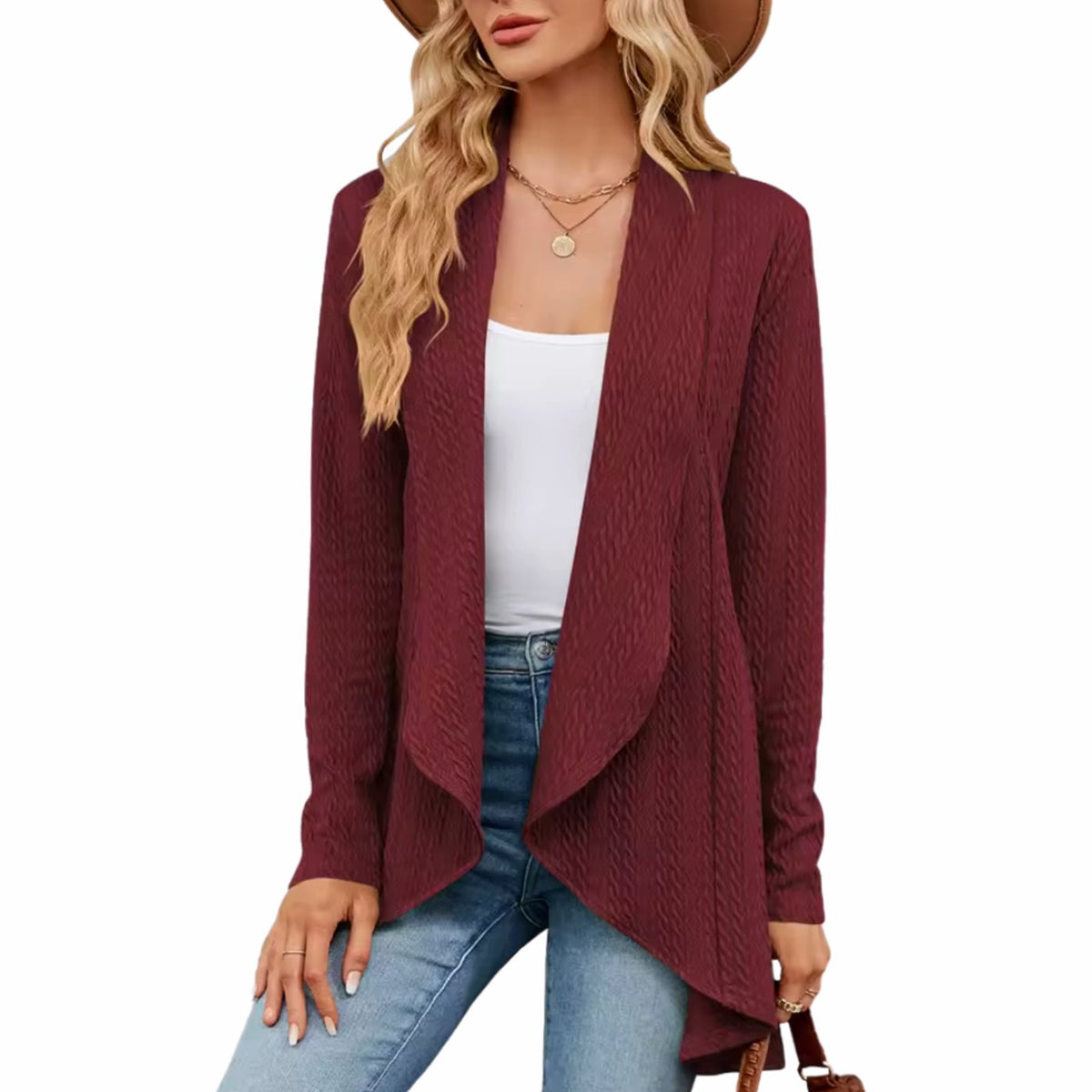 Jasmine | Women's Textured Open-Front Long-Sleeve Cardigan for Winter