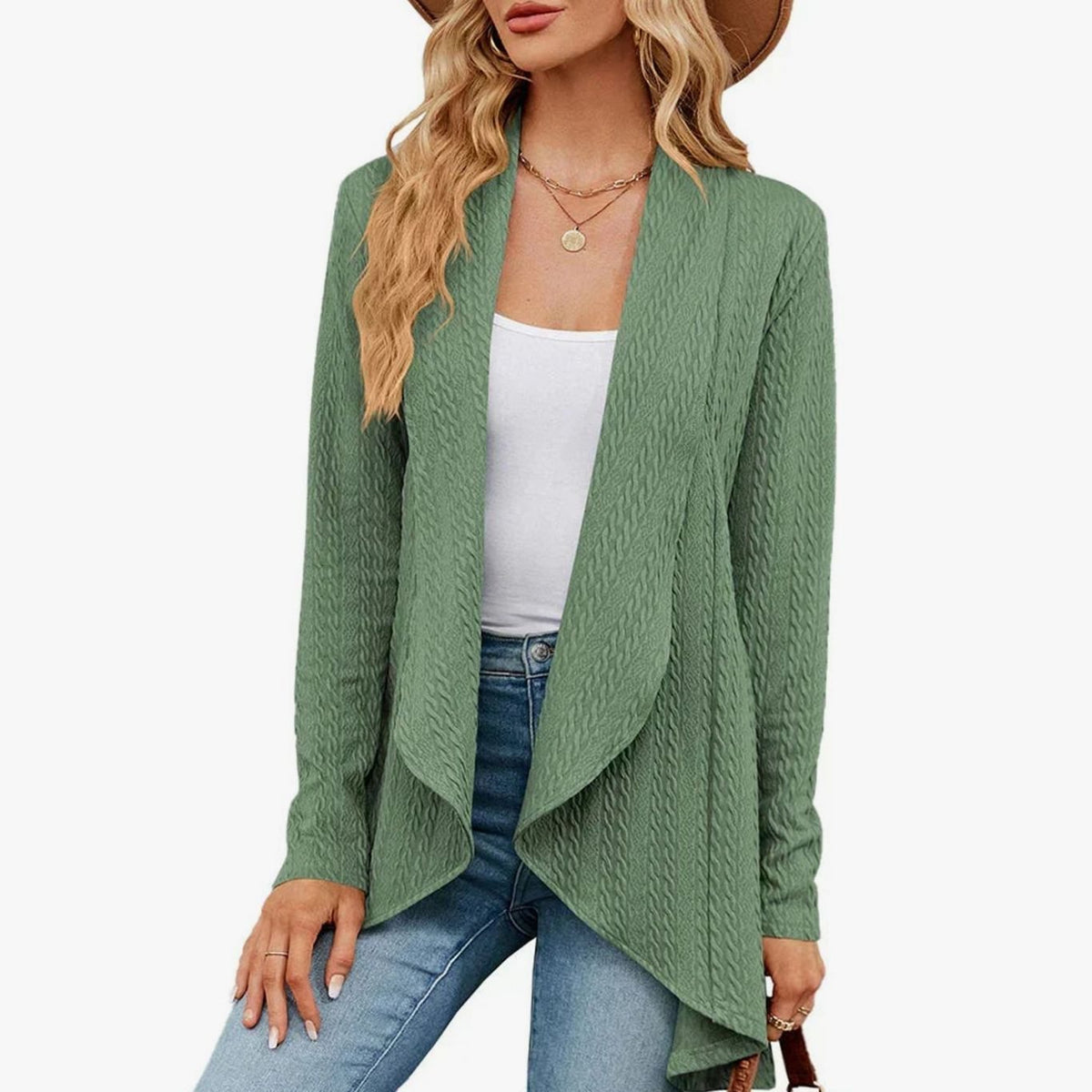 Jasmine | Women's Textured Open-Front Long-Sleeve Cardigan for Winter