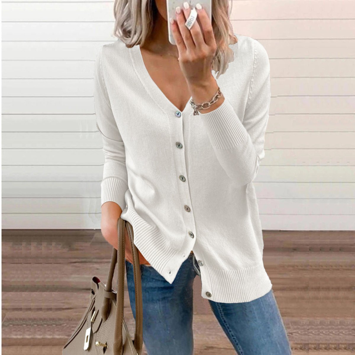 Matilda | Women's Cosy V-Neck Button-Front Long-Sleeve Knit Cardigan for Winter