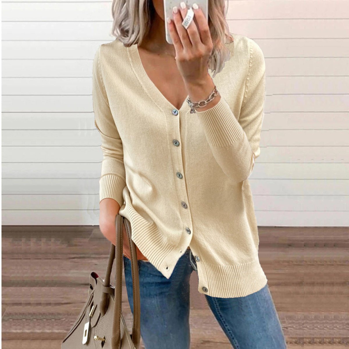 Matilda | Women's Cosy V-Neck Button-Front Long-Sleeve Knit Cardigan for Winter