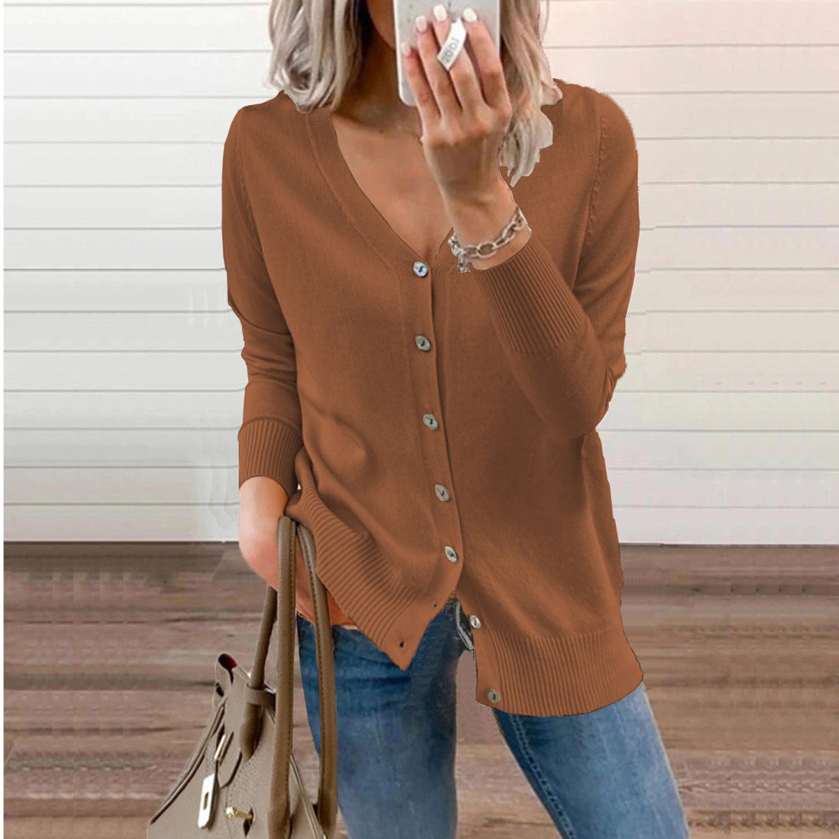 Matilda | Women's Cosy V-Neck Button-Front Long-Sleeve Knit Cardigan for Winter
