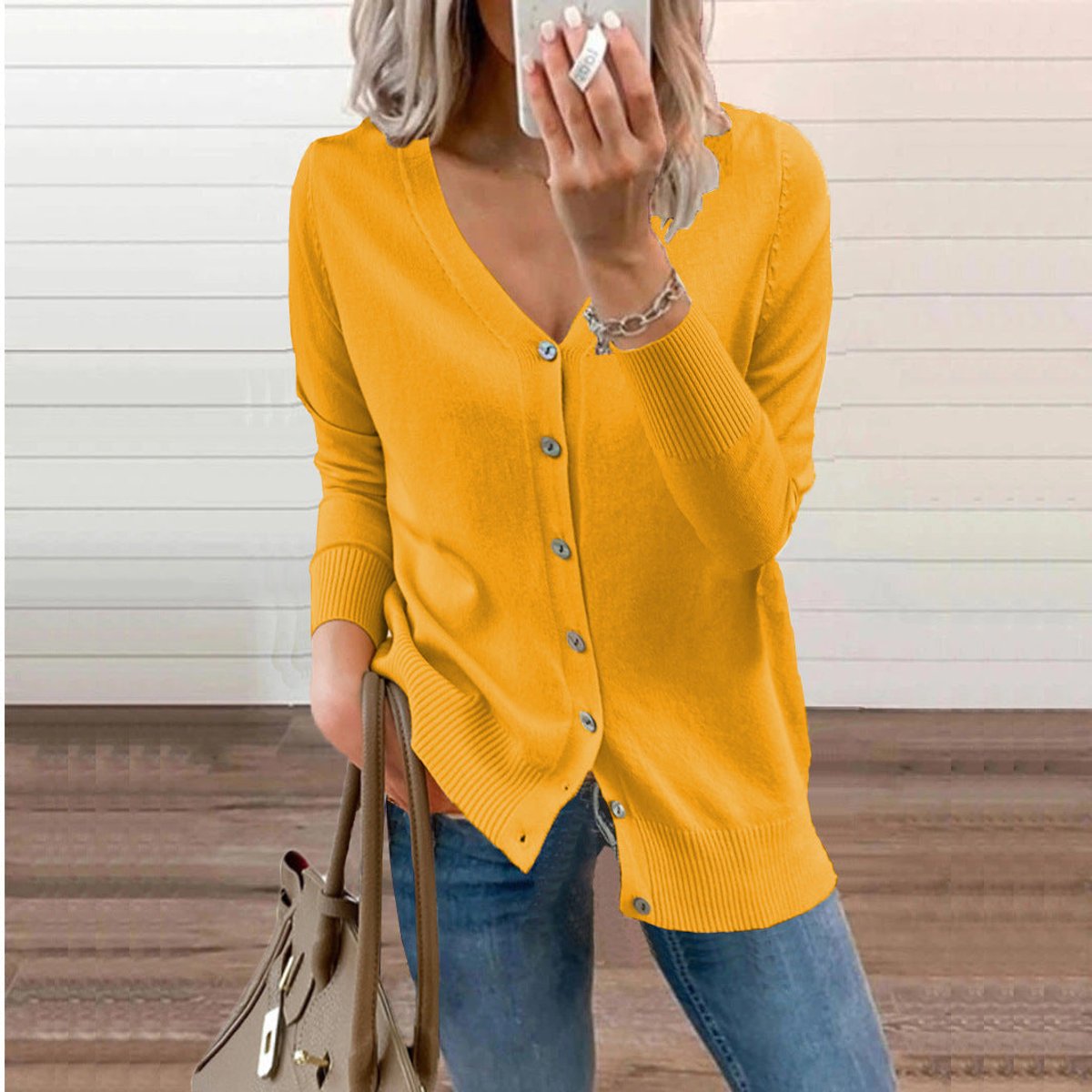 Matilda | Women's Cosy V-Neck Button-Front Long-Sleeve Knit Cardigan for Winter