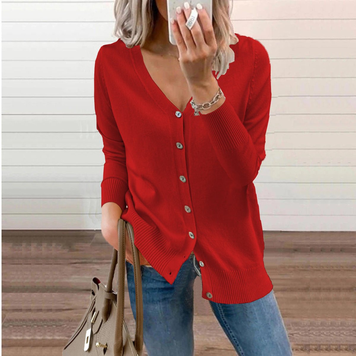 Matilda | Women's Cosy V-Neck Button-Front Long-Sleeve Knit Cardigan for Winter