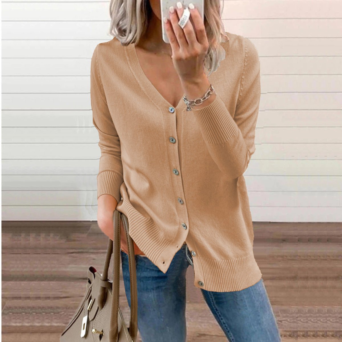 Matilda | Women's Cosy V-Neck Button-Front Long-Sleeve Knit Cardigan for Winter