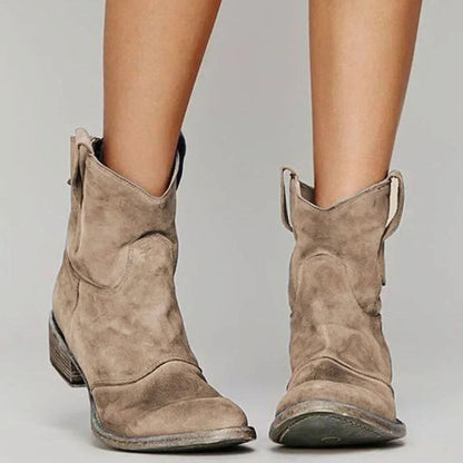 Harriet | Women's Vintage Western Suede Slip-On Ankle Boots
