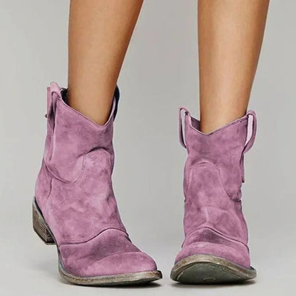 Harriet | Women's Vintage Western Suede Slip-On Ankle Boots