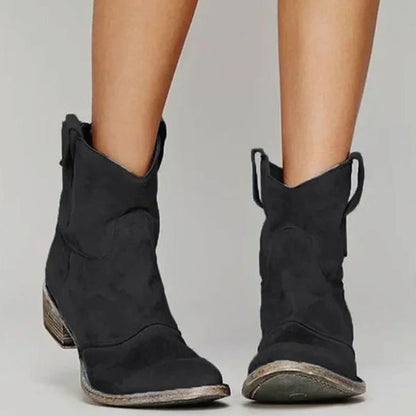 Harriet | Women's Vintage Western Suede Slip-On Ankle Boots