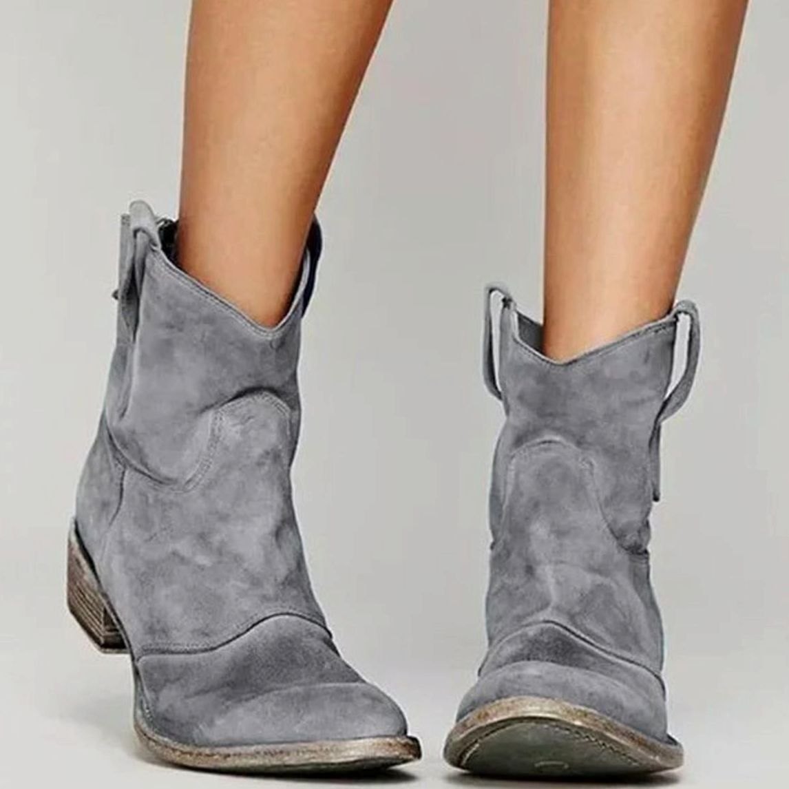 Harriet | Women's Vintage Western Suede Slip-On Ankle Boots