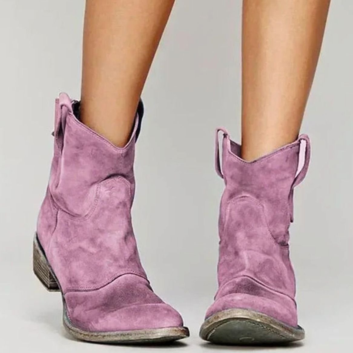 Harriet | Women's Vintage Western Suede Slip-On Ankle Boots