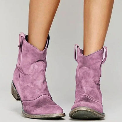 Harriet | Women's Vintage Western Suede Slip-On Ankle Boots