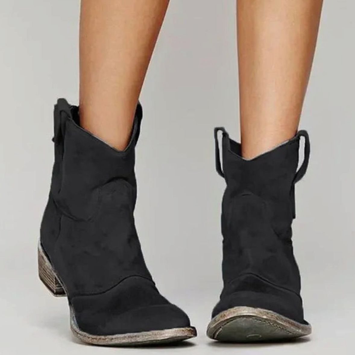 Harriet | Women's Vintage Western Suede Slip-On Ankle Boots