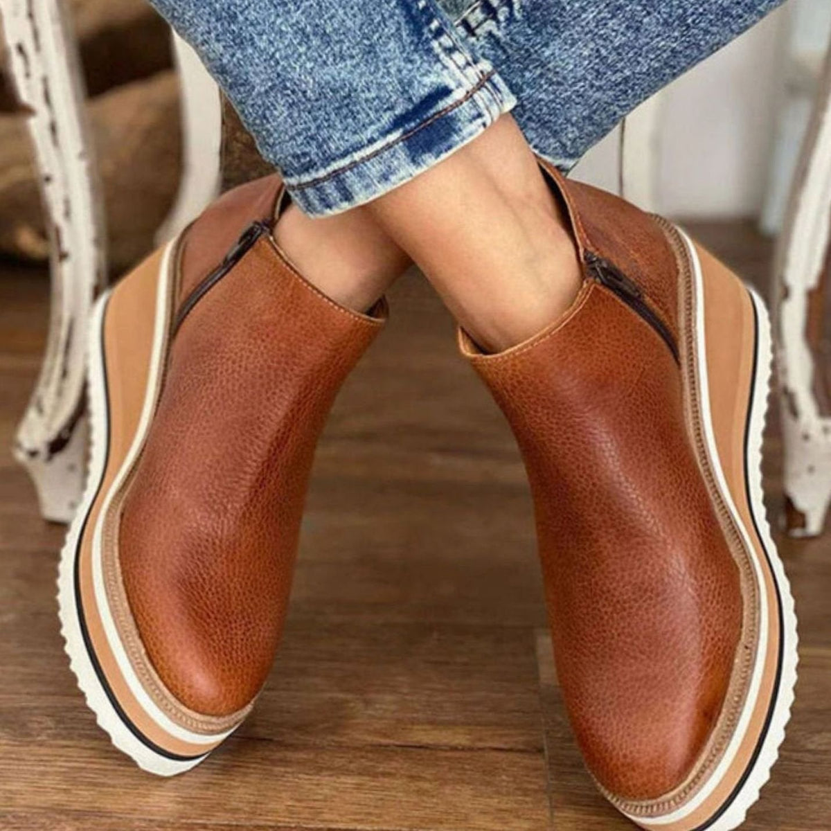 Rose | Women's Wedge Platform Slip-On Chelsea Boots