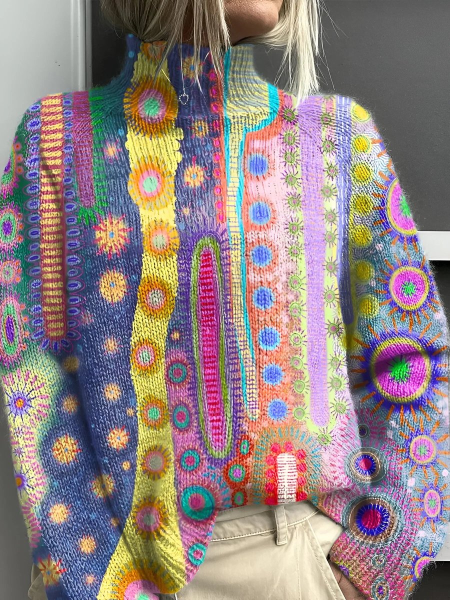 Novella | Women's Floral Print Mock Neck Sweater