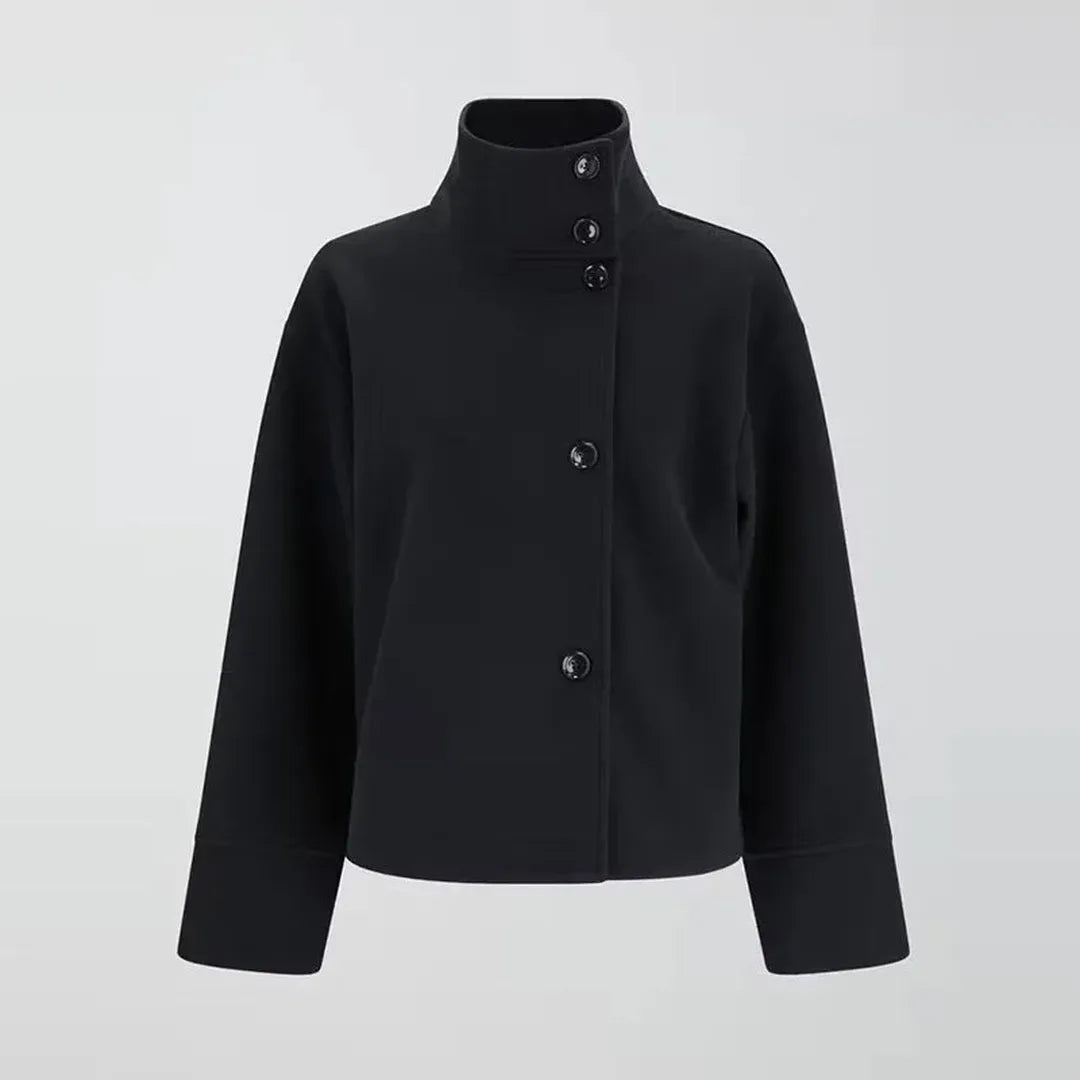 Elegant Wool Jacket with High Stand Collar