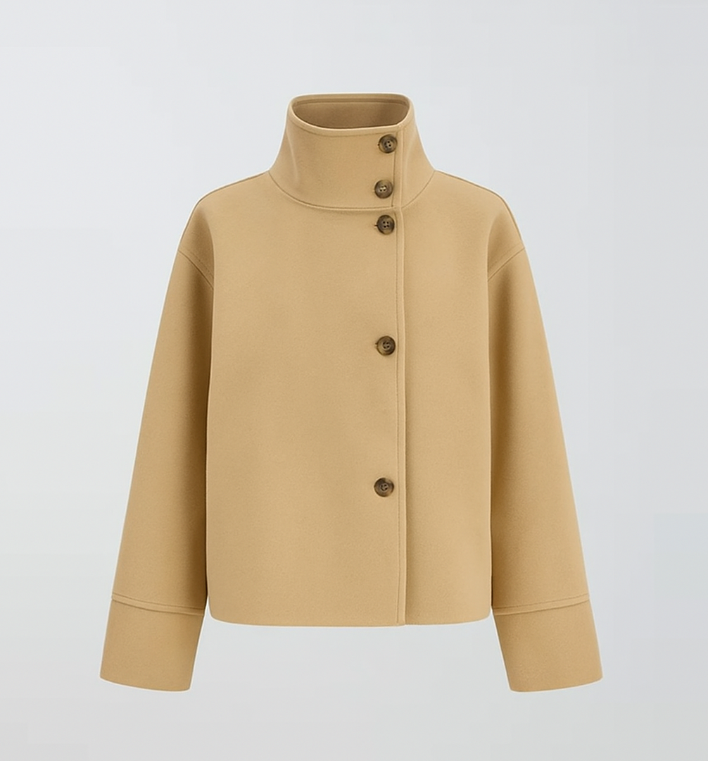 Elegant Wool Jacket with High Stand Collar