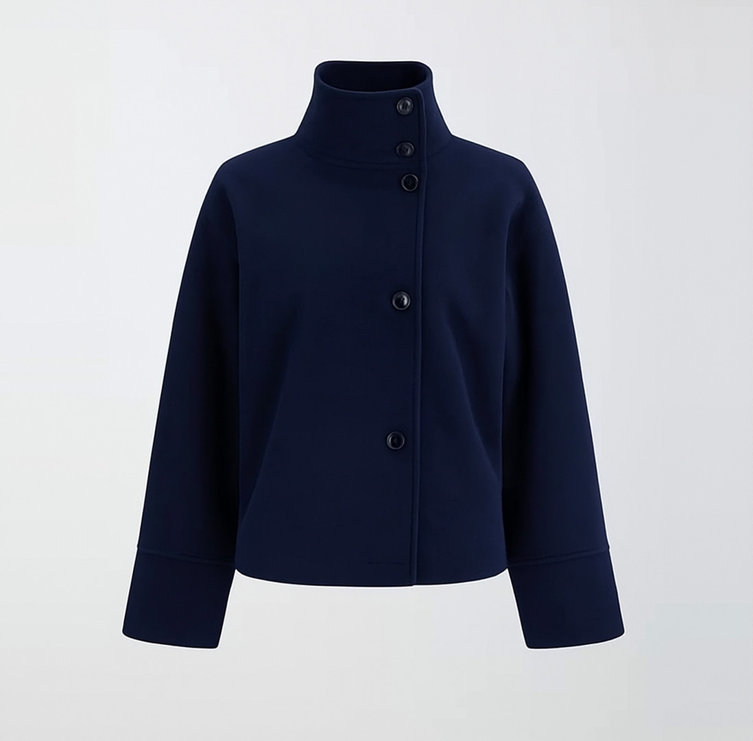 Elegant Wool Jacket with High Stand Collar