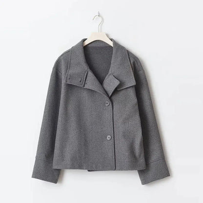 Elegant Wool Jacket with High Stand Collar