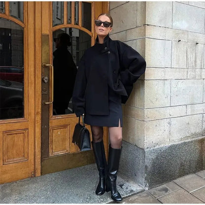 Elegant Wool Jacket with High Stand Collar