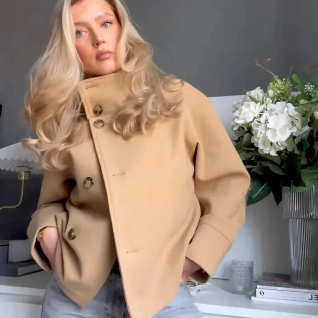 Elegant Wool Jacket with High Stand Collar