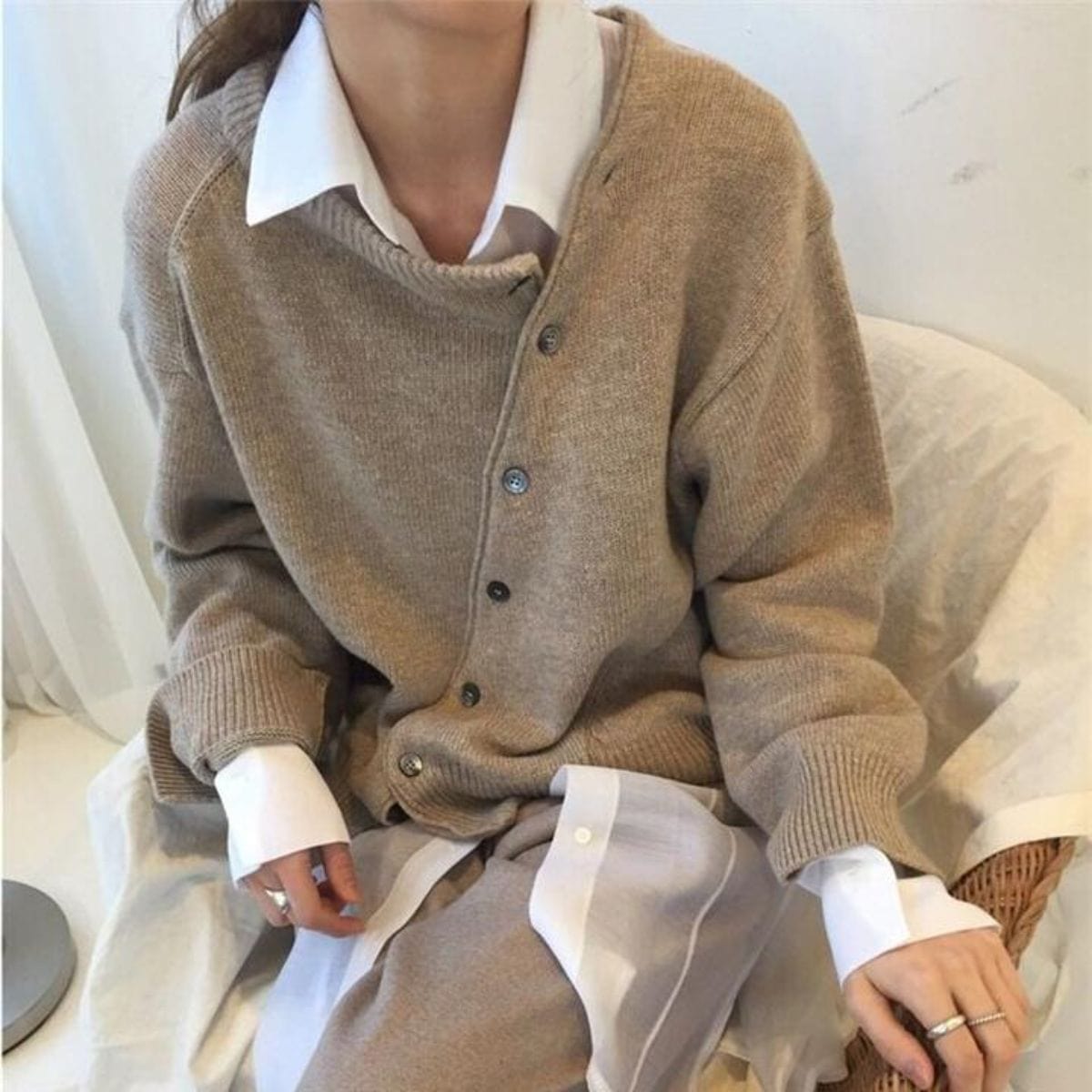 Button-Detail Wool Jumper for Winter